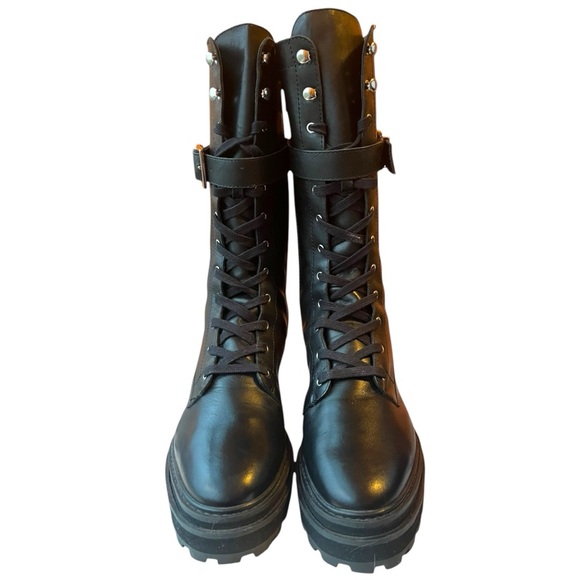 Schutz Moly Tall Combat Military Boots Black Leather Size 8.5 B Free People - Picture 2 of 14